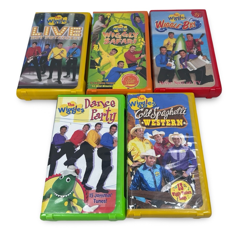 The Wiggles VHS Lot of 5 Live Hot Potatoes Wiggly Safari Wiggle Bay Dance Party